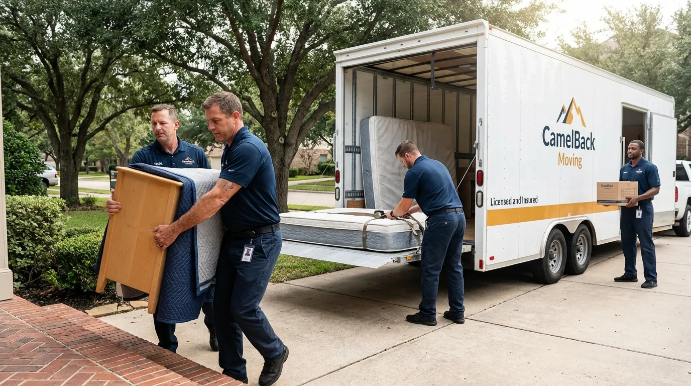 Crew loading residential truck for cross-state move from Concord, MA